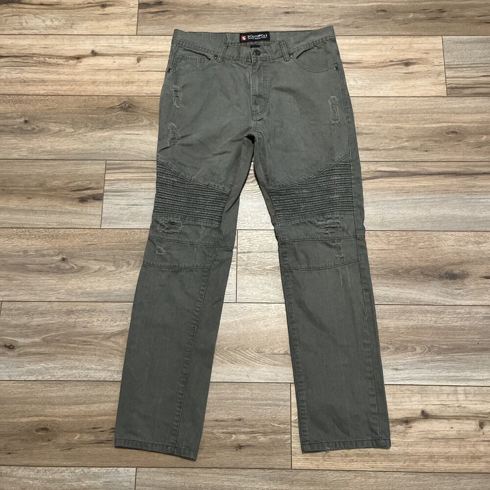 Men's Southpole Distressed Denim Jeans SZ 34x32 Green Modern Cotton Straight
